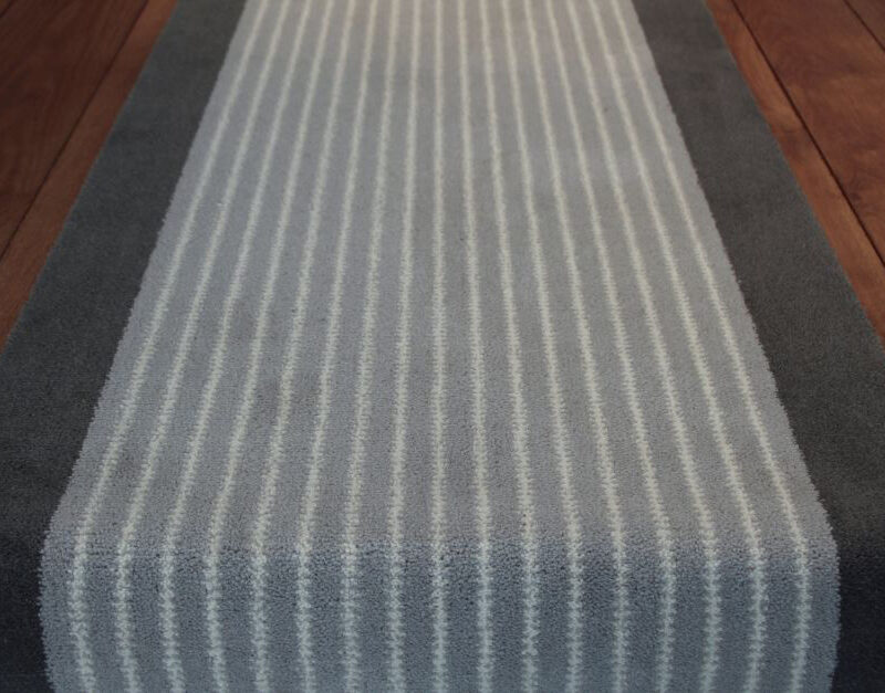 Axminster Stair runners, Zip I. Mid Charcoal, Grey Frost, White