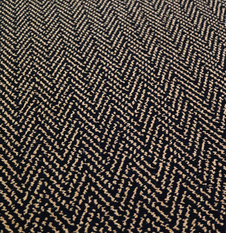 Tapis en laine Axminster, Winston Herringbone Beige foncé, Noir