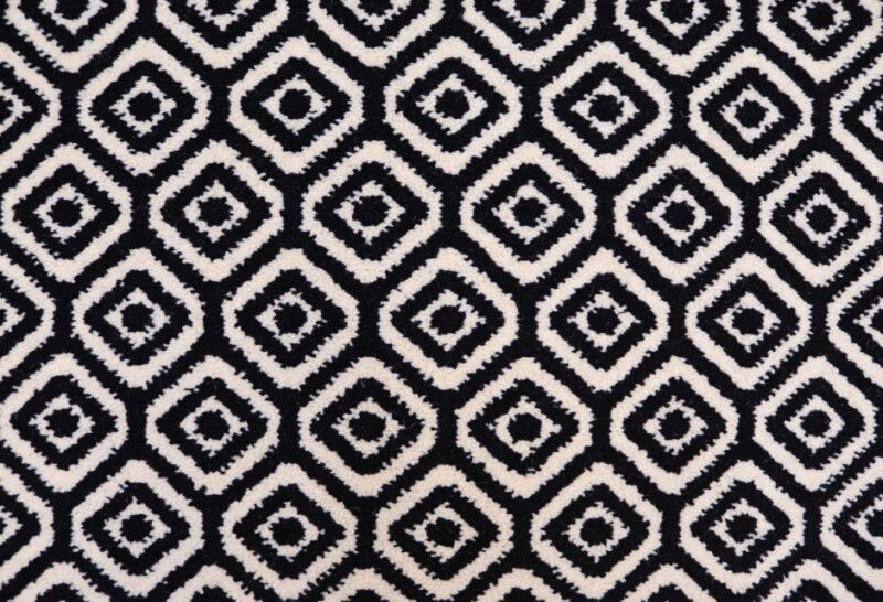 Tapis en laine Axminster, grand diamant. Noir, ivoire