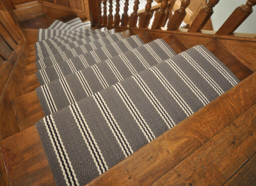 Maßgefertigte Treppenläufer, Flachgewebe Special Stripe - Gunmetal, Weiß, Sp. Lila