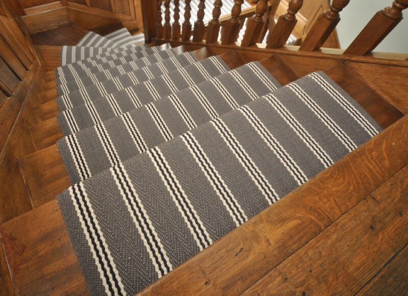 Maßgefertigte Treppenläufer, Flachgewebe Special Stripe - Gunmetal, Weiß, Sp. Lila