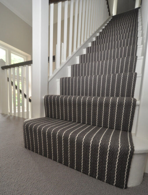 Maßgefertigte Treppenläufer, Flatweave Stripe Claire - Gunmetal, Weiß