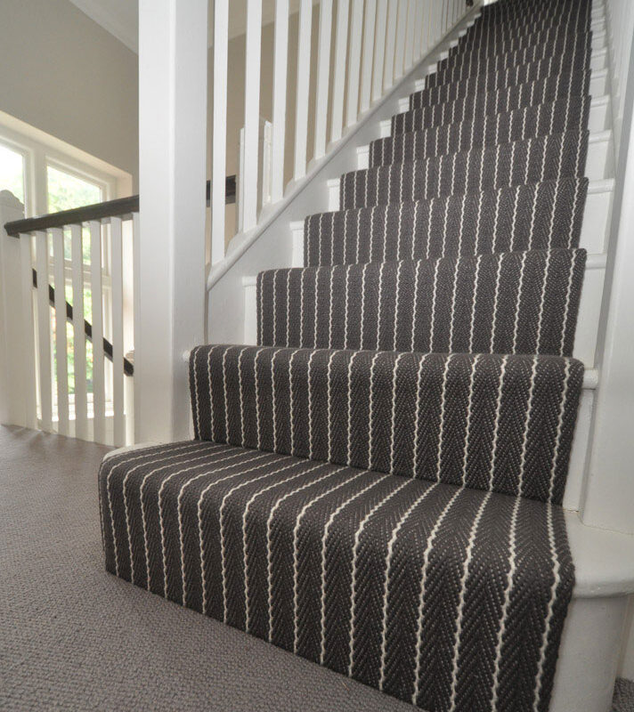 Maßgefertigte Treppenläufer, Flatweave Stripe Claire - Gunmetal, Weiß