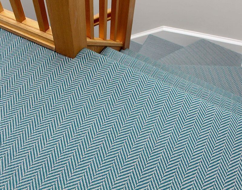 Tapis en laine à tissage plat, chevron sarcelle
