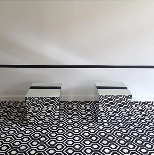 Flatweave Wool Carpets, Jacquard Hex. Black & White