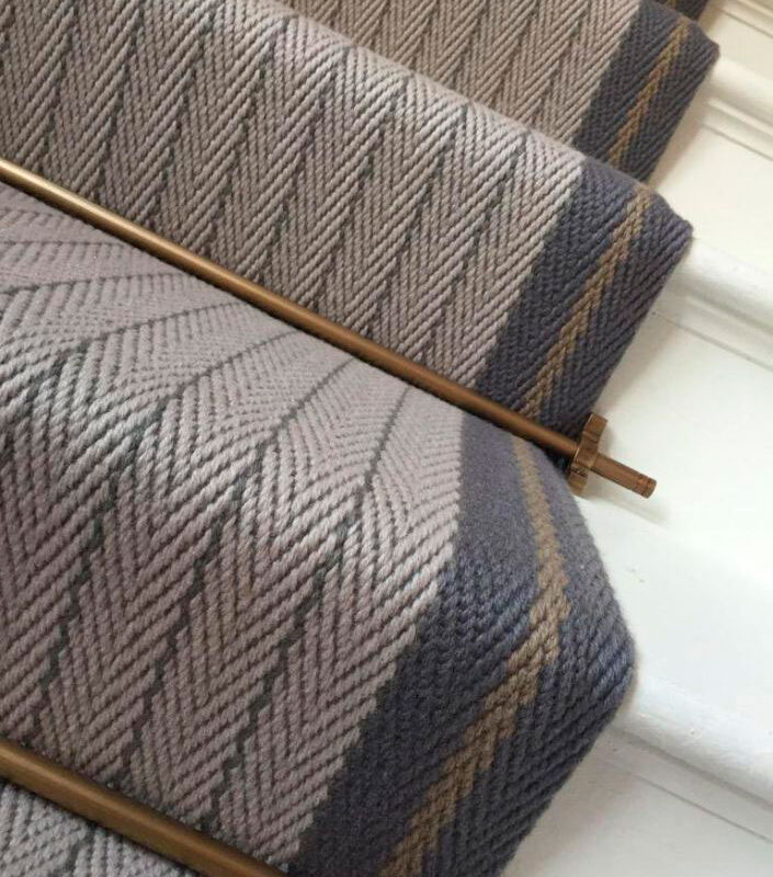 Flatweave Stair runner with border, Stripes Claire Lt.Grey, Graphite & Mushroom CFB