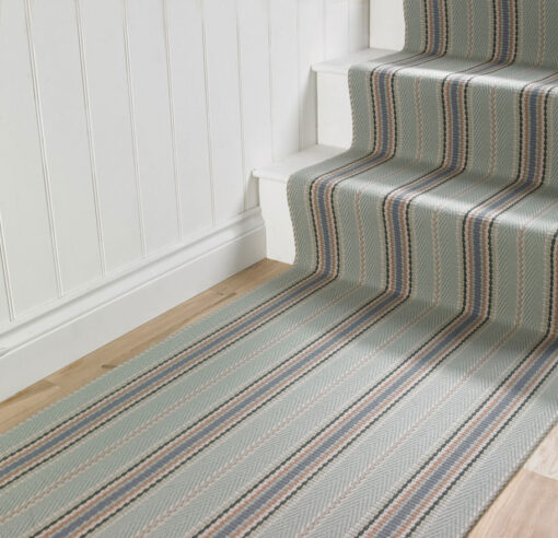 Flatweave Stair runner, Stripes Kelly Celadon JD04